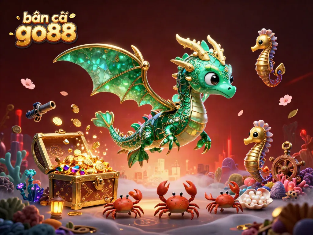 Experience the thrill of bắn cá go88 with emerald sea dragons, treasure, and rich underwater visuals.