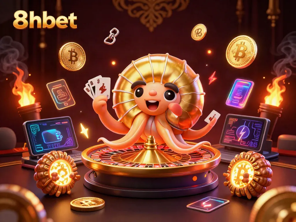 Experience exciting gambling moments with 8xbet's vibrant 3D illustration showcasing classic casino elements.