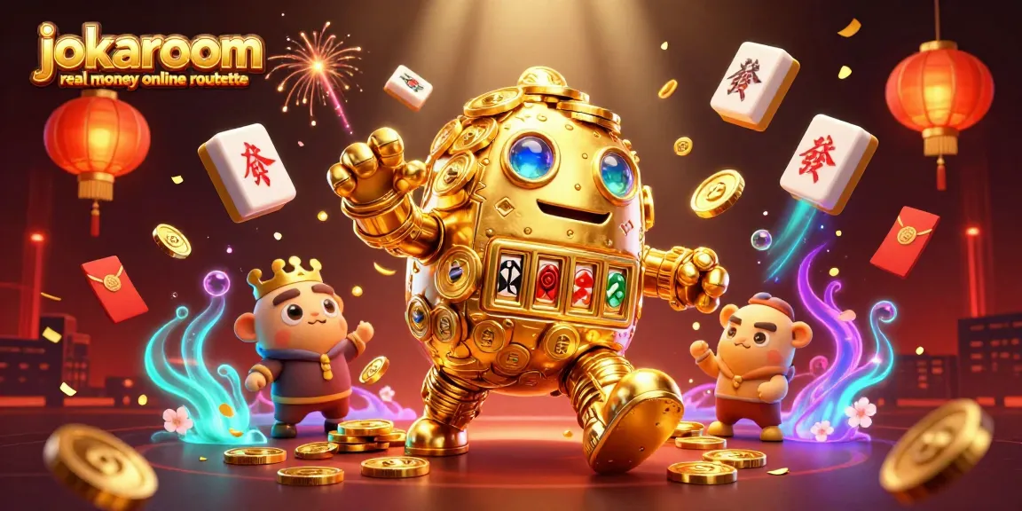 Experience exciting jokaroom real money online roulette with vibrant gaming visuals, dynamic golem, and casino elements.